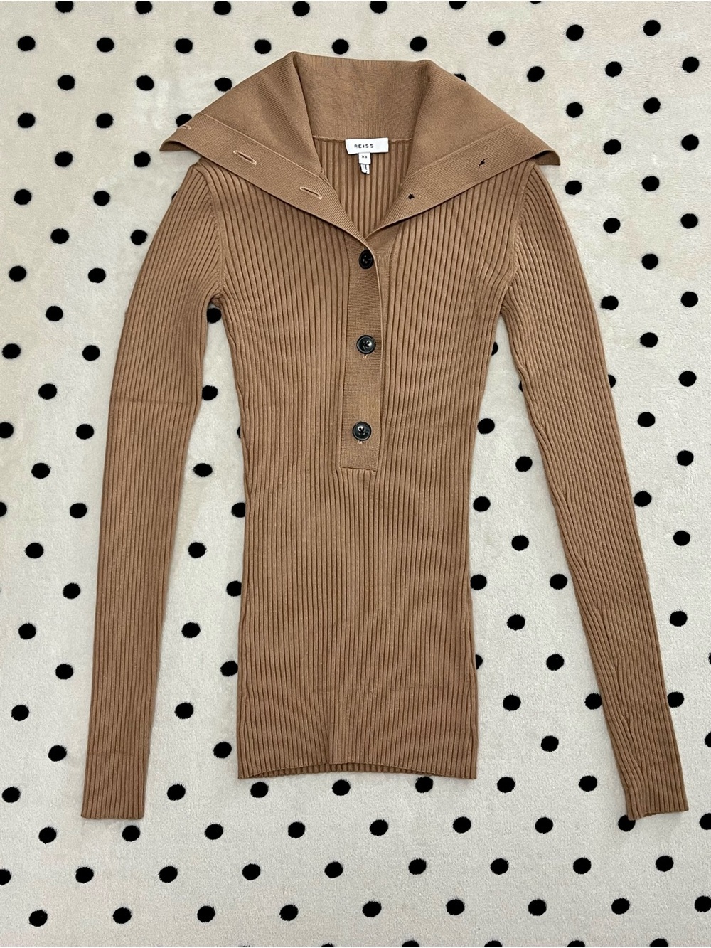 Reiss Maia Button Collar Jumper Top in Camel Size XS